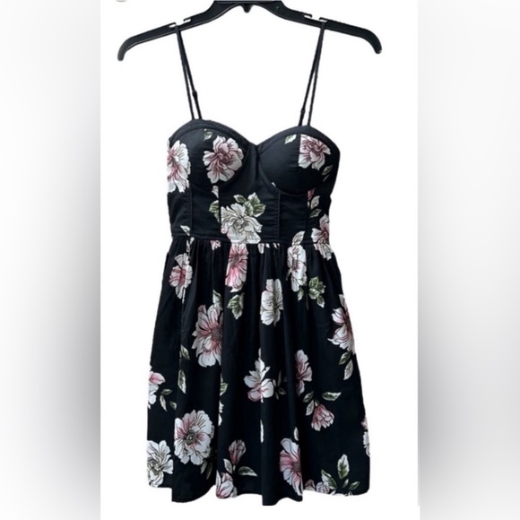 Band of Gypsies Floral Black Pink Mini Sundress Boho Size S - Picture 2 of 12